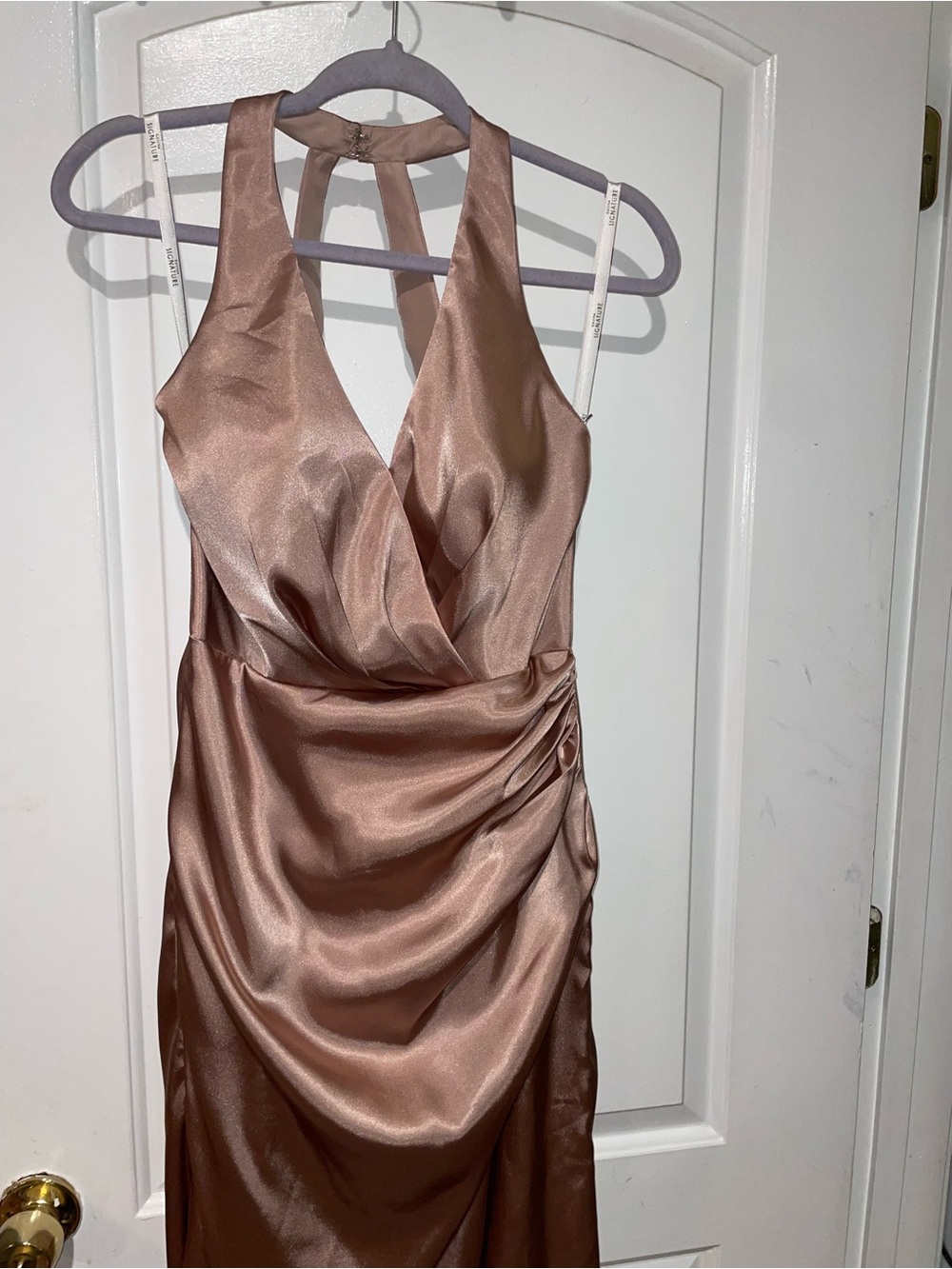 New! Galina Signature x David’s Bridal Charmeuse Halter Maxi Dress Sand 🎀 6 NWT! - Picture 7 of 15